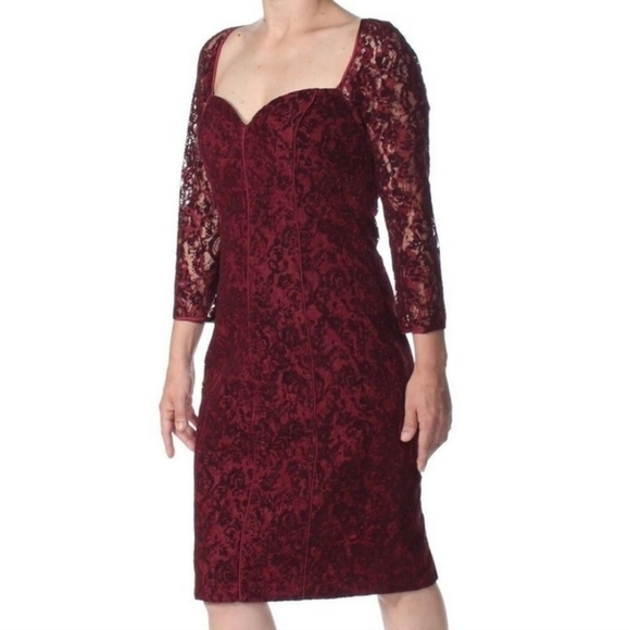 NWT Aidan Mattox Red Burgundy Lace Dress Size 4 - Picture 5 of 14
